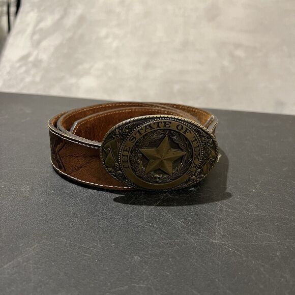 Tony Lama Brass Belt Buckle with Nocona Leather Belt Mens 40 Brown Texas